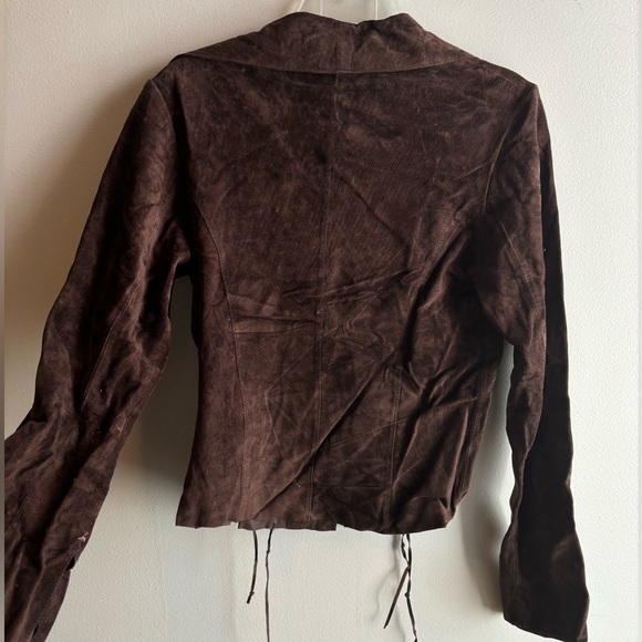 Brown Plunge Bell Sleeve Suede Blouse by São Paulo - Picture 2 of 8